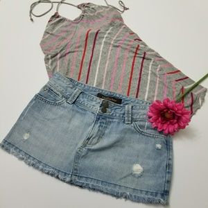 Hollister Distressed Fringed Denim Mini Skirt